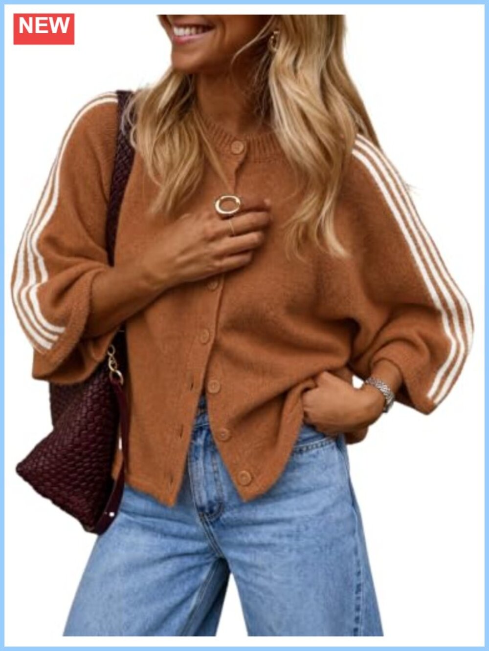 Oversized Button Up Cardigan Colorblock Striped Long Sleeve Sweater